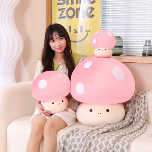 Cute Pink Mushroom Plush Pillow for Kids Soft and Playful