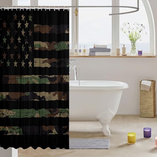 Camouflage American Flag Bath Curtain for Kids Boho Fun Feelyou