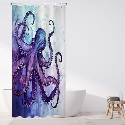 Nautical Octopus Shower Curtain Set machine washable waterproof