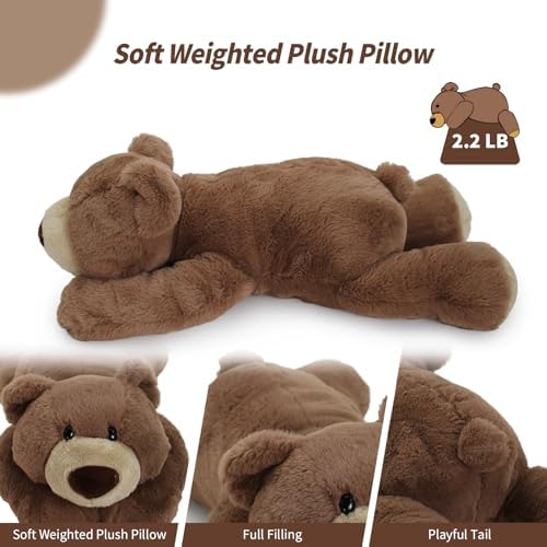 OSOCU 2 lb Weighted Stuffed Brown Bear - 16 Plush Animal Pillow Toy