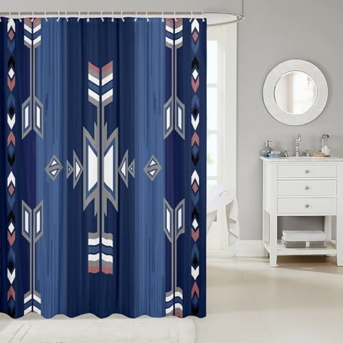 Boho Style Tribal Kids Bathroom Curtains - 72 x 84 Navy Blue