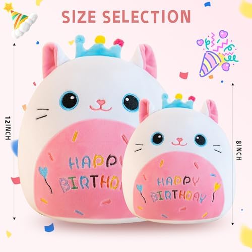 Gudisi White Cat Plushie Pillow with Crown 8 Inch 1