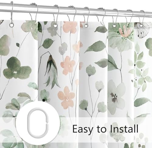 Cute Floral Shower Curtain Set with Hooks 72x72