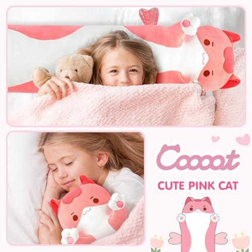 Long Cat Plush Body Pillow - Cute Pink Stuffed Animal