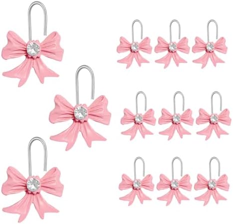 AmaAccess 12PCS Pink Bow Knot Decorative Shower curtain Hangers
