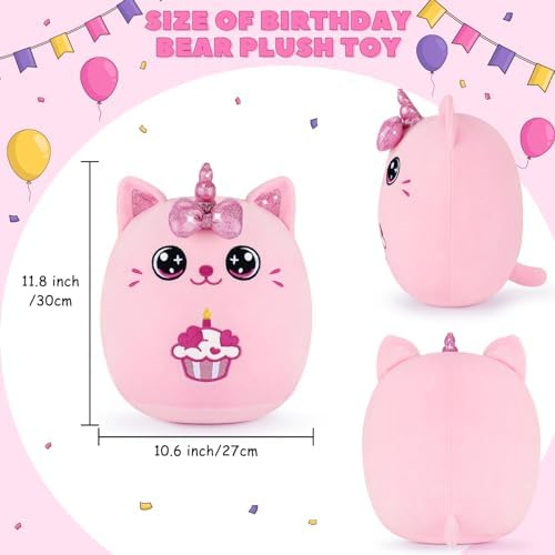 Auspicious Beginning Birthday Unicorn Cat Plush Pillow - 11 Inches Pink