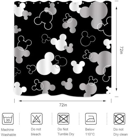 Mouse Head Shower Curtain for Children Black Background with Cartoons