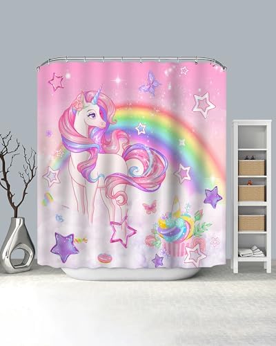 Lindameer - Rainbow Unicorn Butterfly Sunset 72x72 Inch Shower Curtain Set