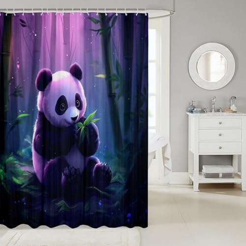 Cartoon Panda Shower Curtain 72x78 inches waterproof set of 12