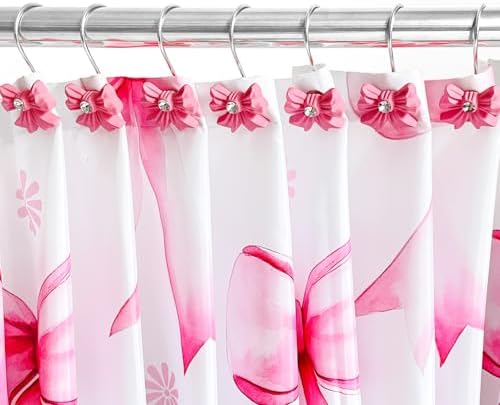 AmaAccess 12PCS Pink Bow Knot Decorative Shower curtain Hangers