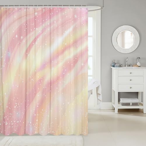 Pastel Girls Bathroom Shower Curtain Set Galaxy Glitter for Kids and Women