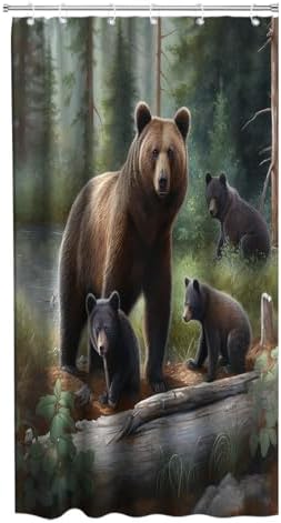 OTRANTO Bear Shower Curtain - Forest Nature Theme Waterproof Machine Washable