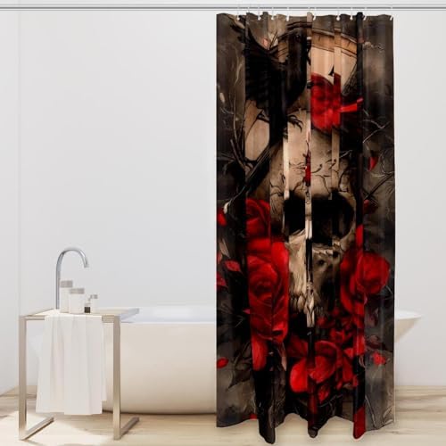 Bird Skull Vintage Clock Roses Shower Curtain