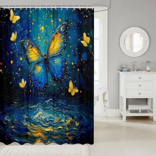 Feelyou Butterfly Bath Curtain 72x72 Inch Floral Design