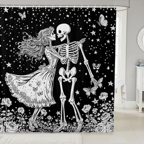 Manfei Sugar Skull Shower Curtain Set for Halloween