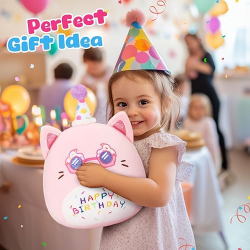 Happy Birthday Plush Cat Pillow