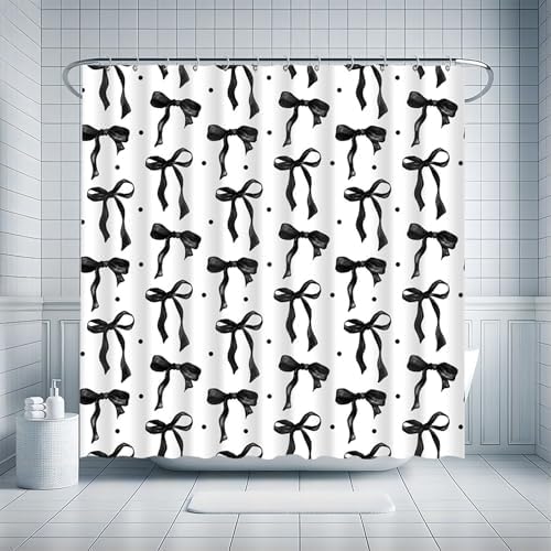 Adorable Black and White Bow Shower Curtain