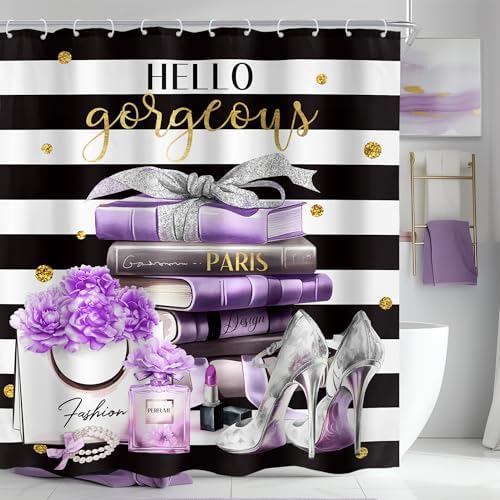CinblooBlack Purple shower curtain set