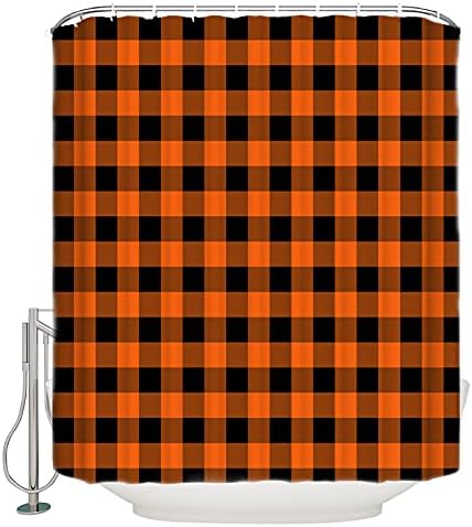 Stylish Black Orange Buffalo Check Shower Curtain