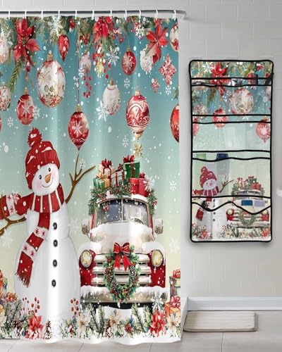 Christmas Snowman Waterproof Shower Curtain