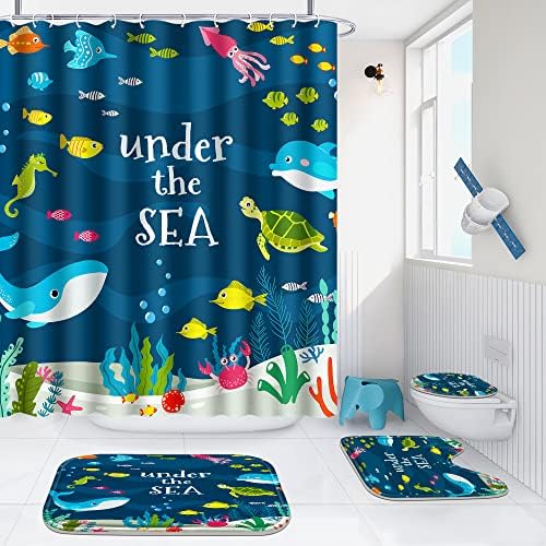 Poedist 4Pcs Bathroom Shower Curtain Sets