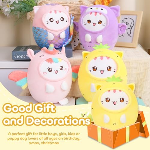 Cute Plush Pineapple Cat Pillow 8 Inch Kawaii Kitten Plushie