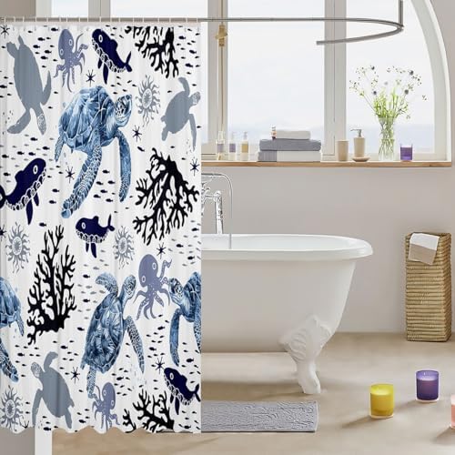 Feelyou Sea Turtle Bath Curtain 72x72 Fun Ocean Theme Waterproof Machine Washable