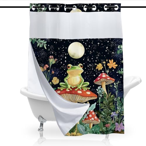Cute Frog Shower Curtains Waffle Fabric Waterproof No Hook
