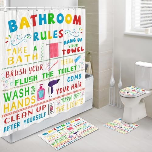 Fun bath time with 4pc Pinpai Kids Shower Curtain Set