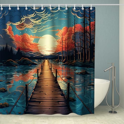 Rustic Lake Forest Wood Bridge Shower Curtain