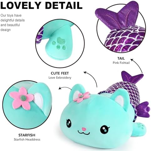 Onsoyours 12 Inch Cute Kitten Mermaid Plush Pillow