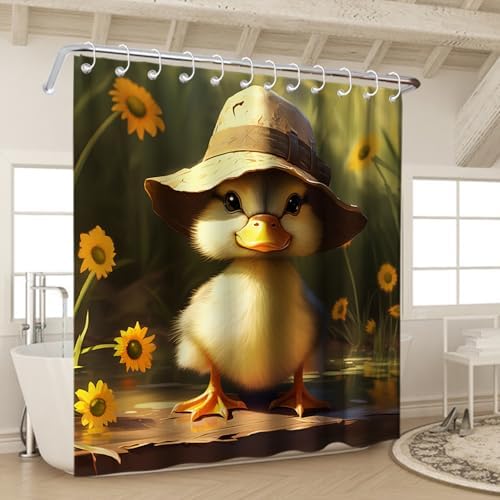 Cute Duck Shower Curtain Machine Washable Waterproof and Perfect for Kids
