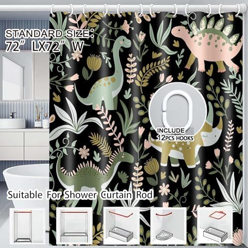 Funny Dinosaur Black Shower Curtains Great for Your Bathroom and Kids Too