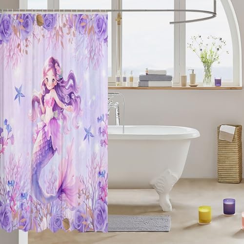 Cute Mermaid Bath Curtain Set