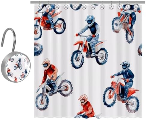 Boys on Motorcross Prints 10-Piece Stainless Steel Shower Curtain Set