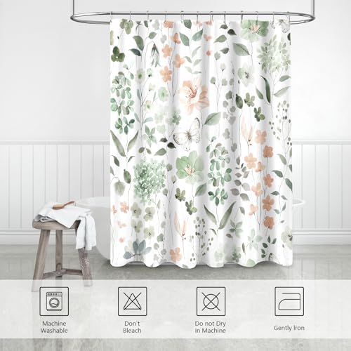 Cute Floral Shower Curtain Set with Hooks 72x72