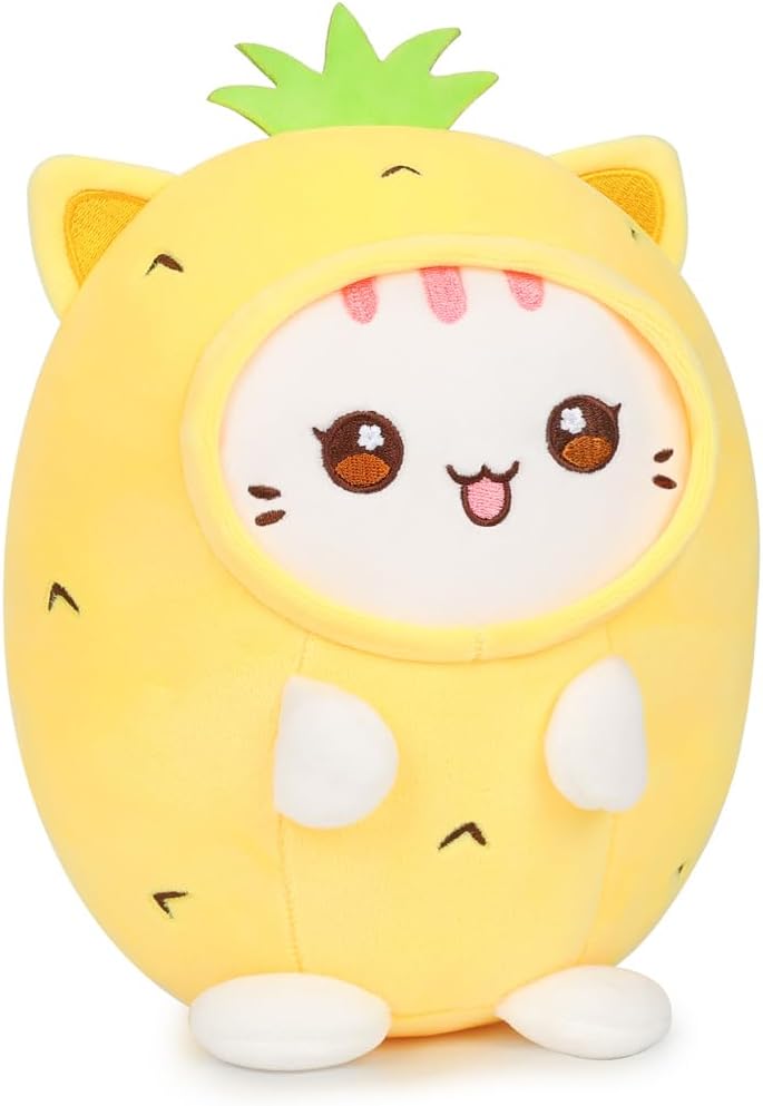Cute Plush Pineapple Cat Pillow 8 Inch Kawaii Kitten Plushie