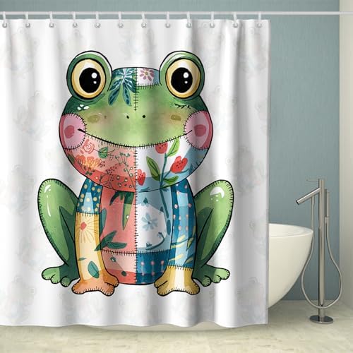 Cute Kids Shower Curtain Set for Toddlers Boho Frog Design