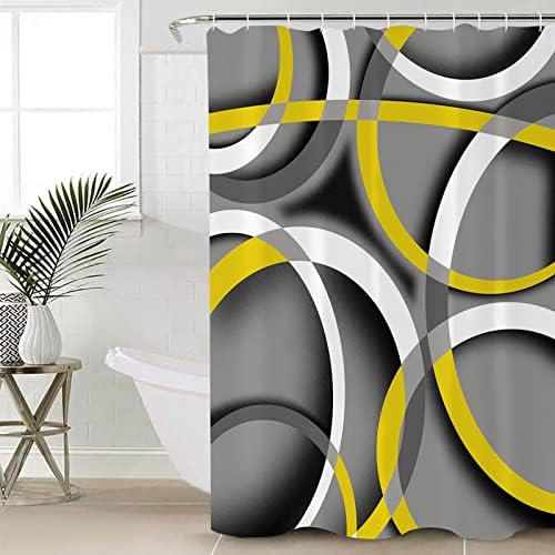 Waterproof Shower Curtain with Abstract Geometric Stripes for Bathroom Set of 1