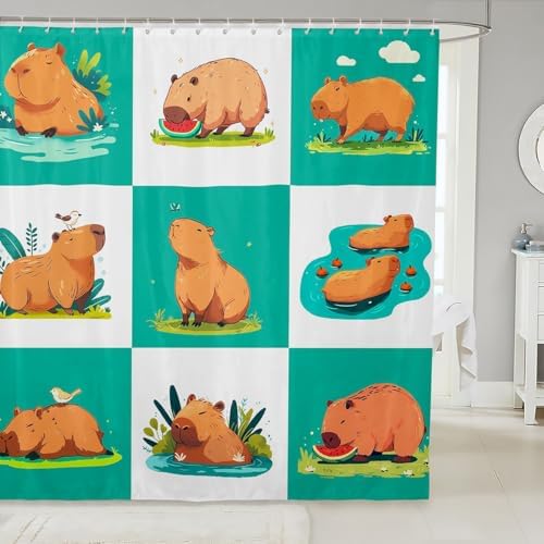 Cute Capybara Bath Curtain Set Perfect for Kids Adults Waterproof Durable