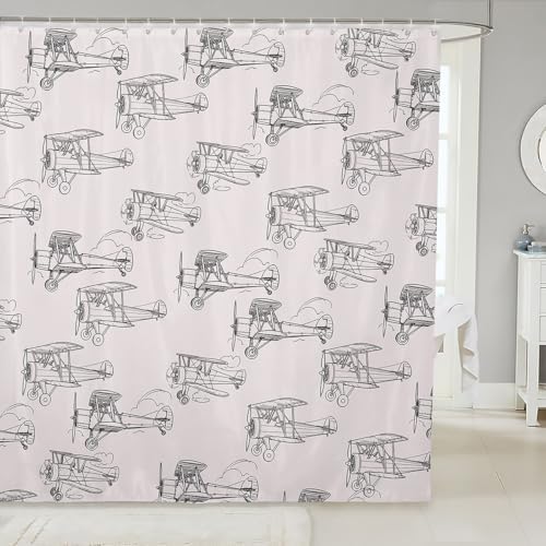 Manfei Retro Airplane Shower Curtain 72x78 Set