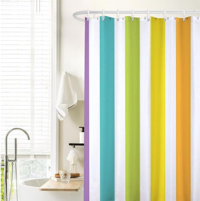 SRINKOC Rainbow Washable Kids Shower Curtain Set with 12 Hooks