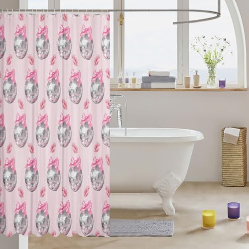 Feelyou Pink Bow Bath Curtain Set 72x72 Disco Mirror