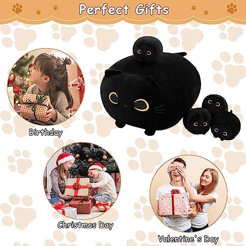 Black Cat Stuffed Animal with Four Squishy Babies