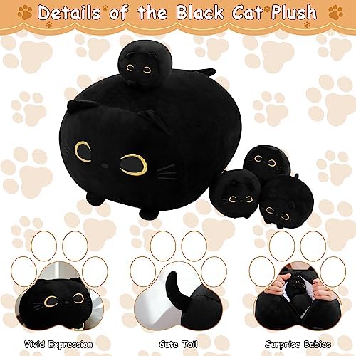 Black Cat Stuffed Animal with Four Squishy Babies