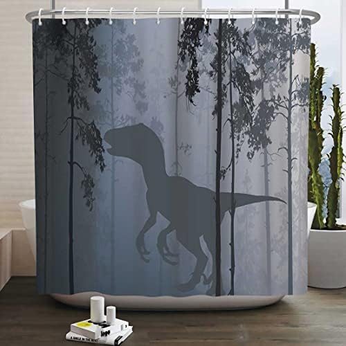 Dinosaur Shower Curtain Set Tyrannosaurus Rex Silhouette with 12-Pack Plastic Hooks