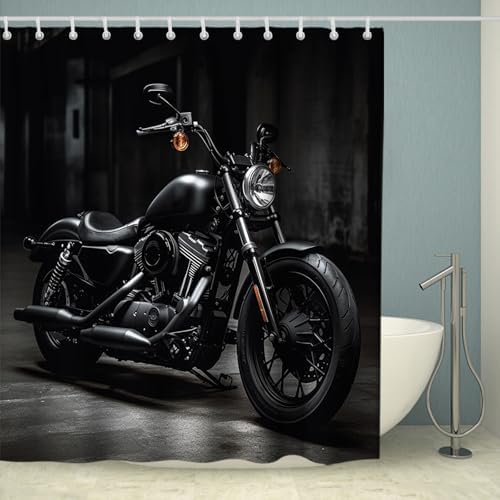 Precision black motorbike bath decor - waterproof modern