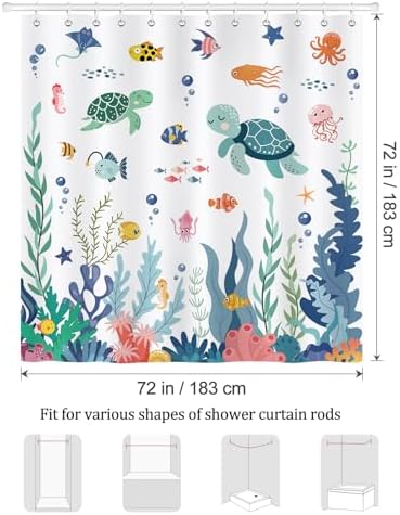 Bonhause Kids Shower Curtain with Ocean Theme