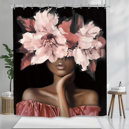 African American Shower Curtain Set with 12 Hooks