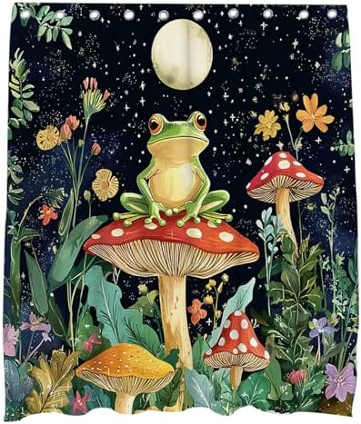 OTRANTO Kids Mushroom Shower Curtain Floral Animal Set with Hooks 60Wx72H Design